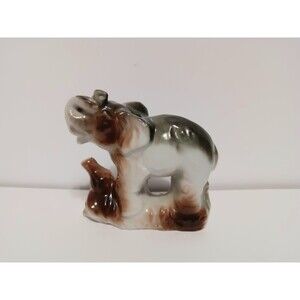 Elephant White Gray Brown Porcelain Vintage Figurine Home Decor JAPAN 2.5"×2"
